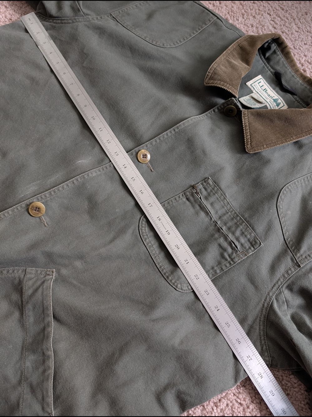 L.L. Bean Mens Olive Green Cotton Lined Button Down Original Field Coat Size XXL - Picture 11 of 14